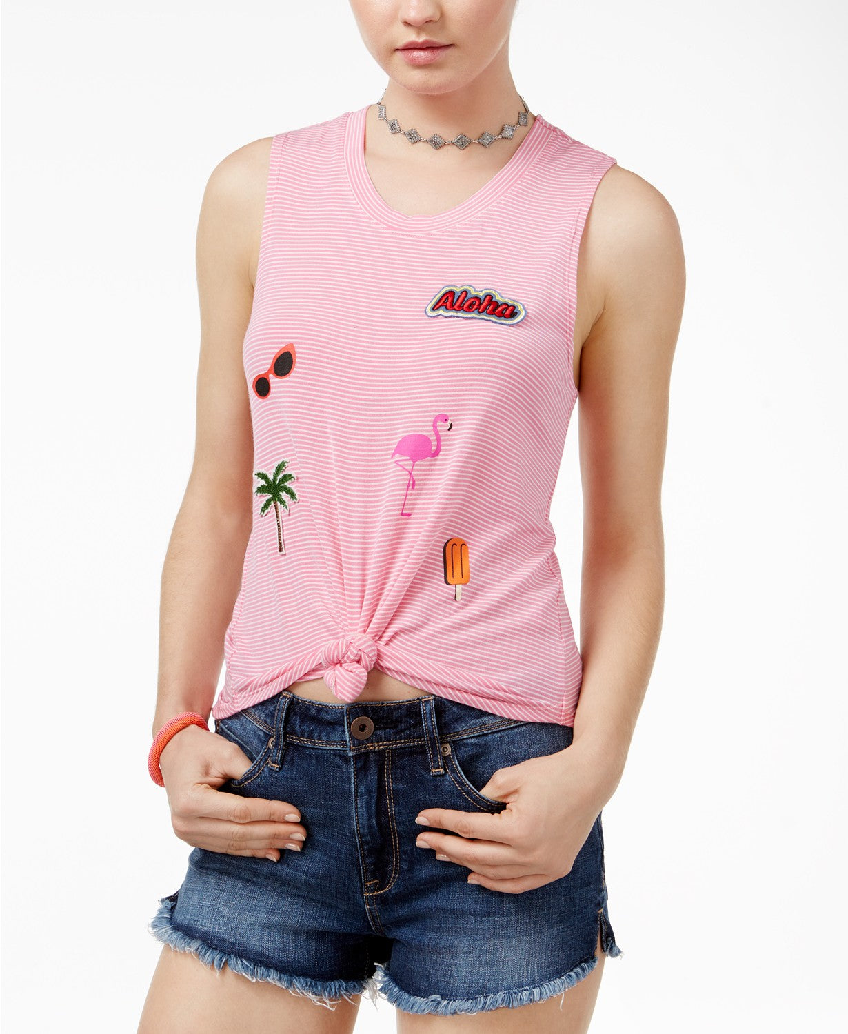 Rebellious One One Juniors Patched Tank Top PinkNatural M