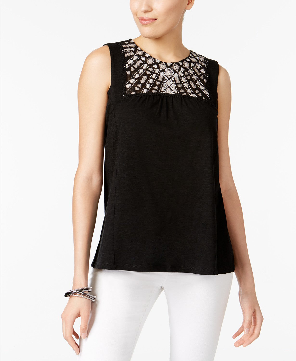Style Co Embroidered Mesh Top Thailand Black L