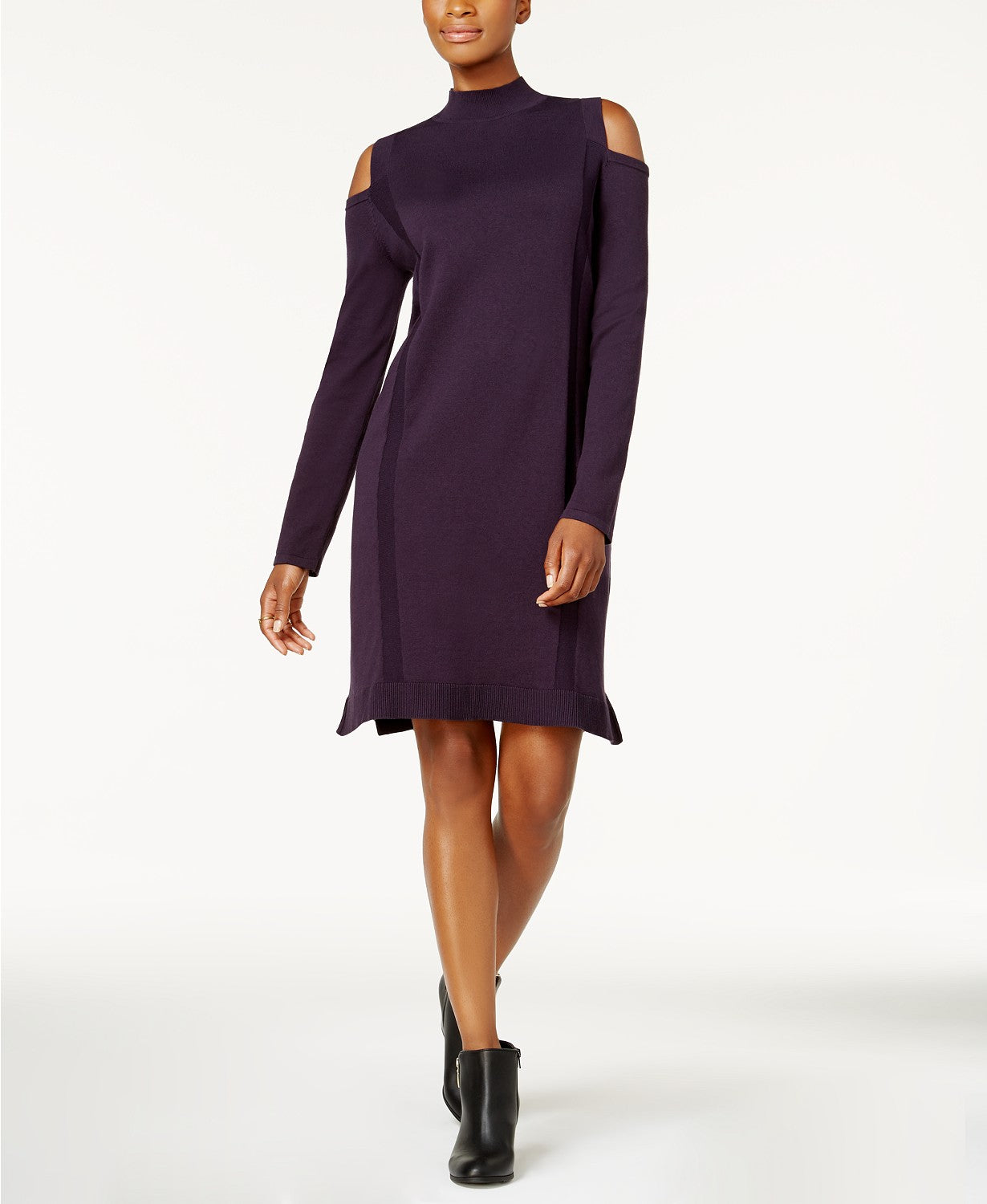 Style Co Cold-Shoulder Sweater Dress Dark Grape S