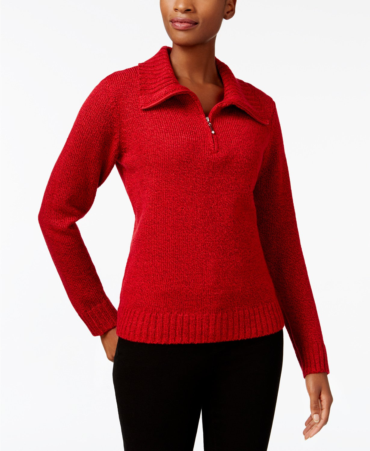 KAREN SCOTT Wing Collar 1/4 Zip Sweater Bright Red S