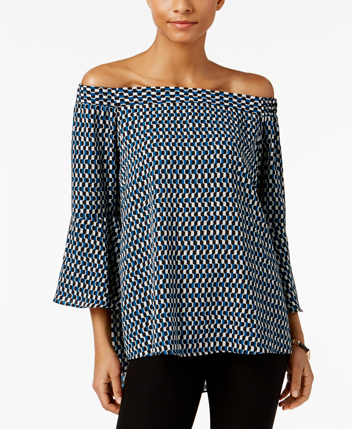NY Collection Off-The-Shoulder Peasant Blous Blue Mattawave S
