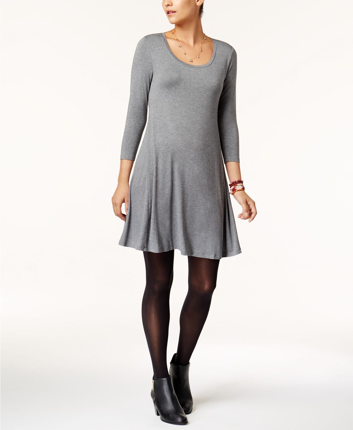 Style Co Three-Quarter-Sleeve Shift Dress Mid Heather Grey XS