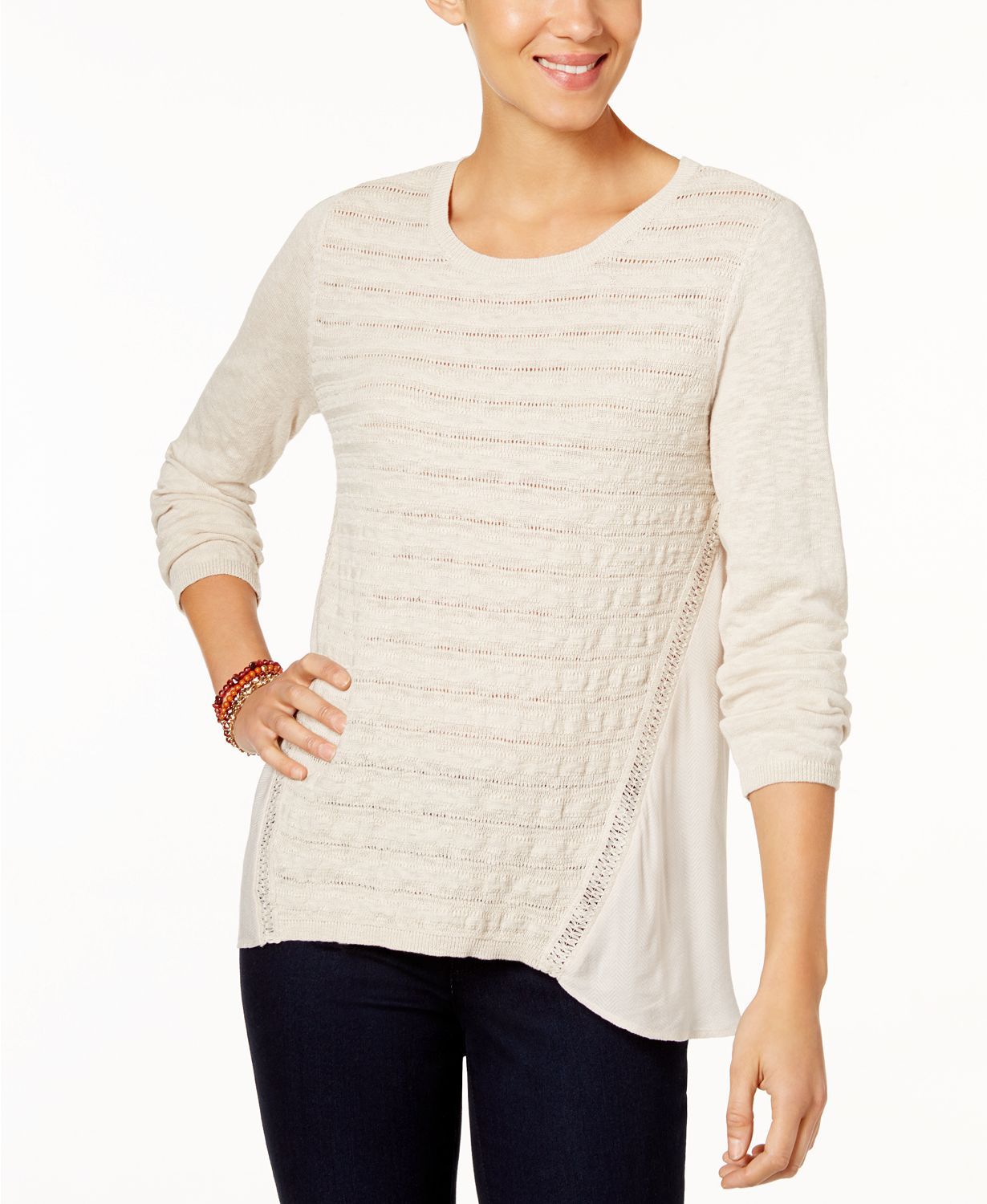 Style Co High-Low Contrast Sweater Winter White L
