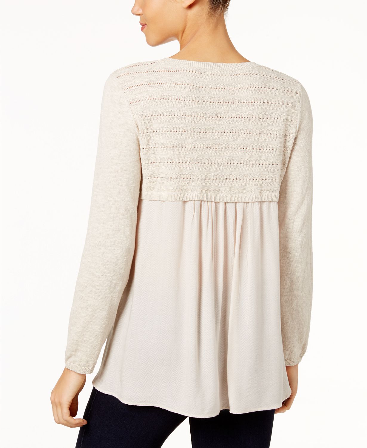 Style Co High-Low Contrast Sweater Natural Heather S