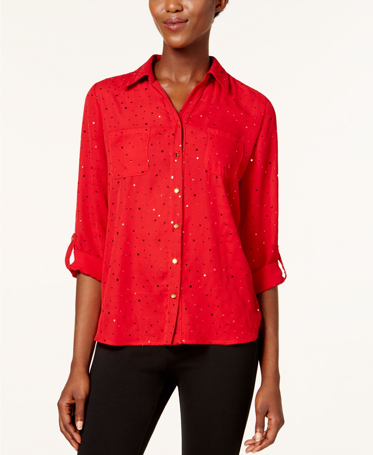NY COLLECTION WOMEN'S UTILITY SHIRT DISCO D RED PM