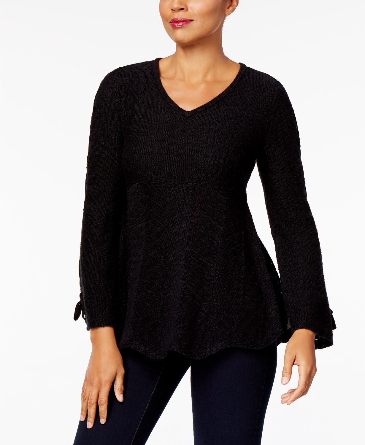 Style Co Laced-Sleeve Sweater Deep Black L
