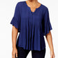 Style Co Ruffled Lace-Up Top Industrial Blue S