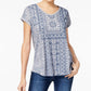Style & Co V Neck Short Sleeve Top  Blue PS