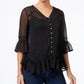 Style Co Asymmetrical Flounce Blouse Deep Black M