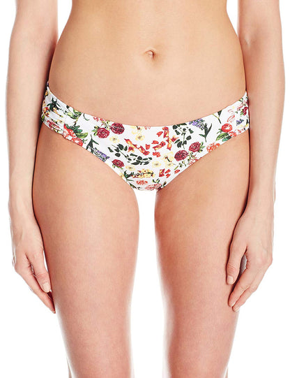 Jessica Simpson Women's Garden Party Floral Side Shirred Hipster Bikini Bottom