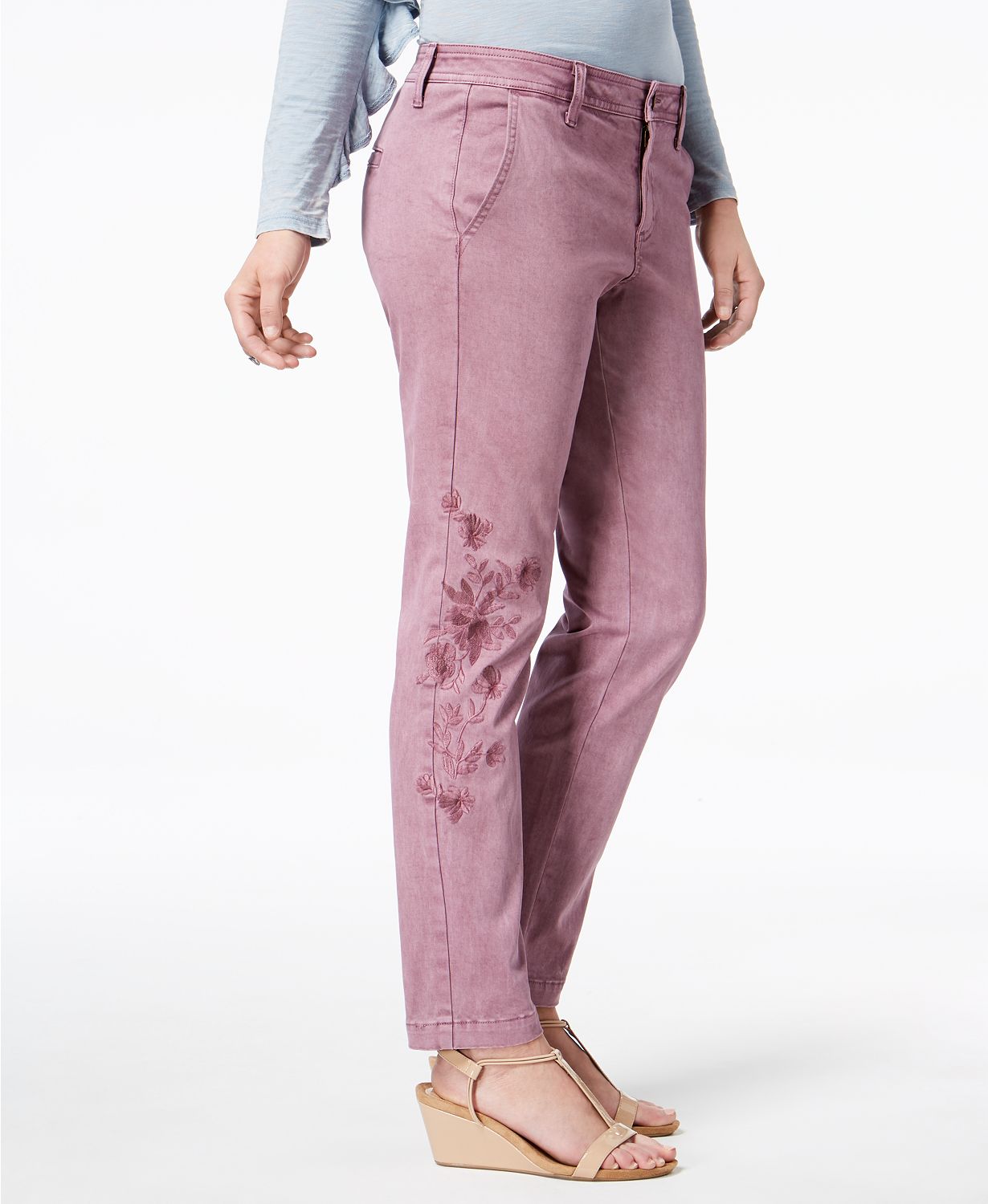 Style Co Embroidered Skinny Pants, Crea Antique Mauve 6