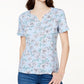 Karen Scott Petite Cotton Printed Short-Sl Light Blue Heather PS