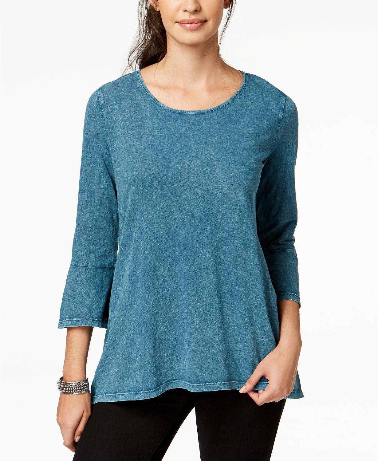 Style & Co. Womens Blue Hi-Low 3/4 Sleeve Tunic Top Shirt Petites PS