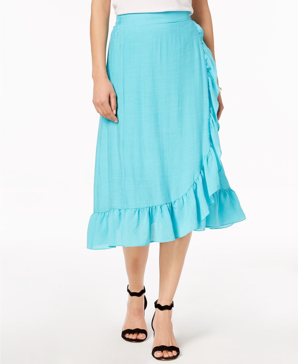NY Collection Petite Wrap Ruffled Skirt Turquoise PL