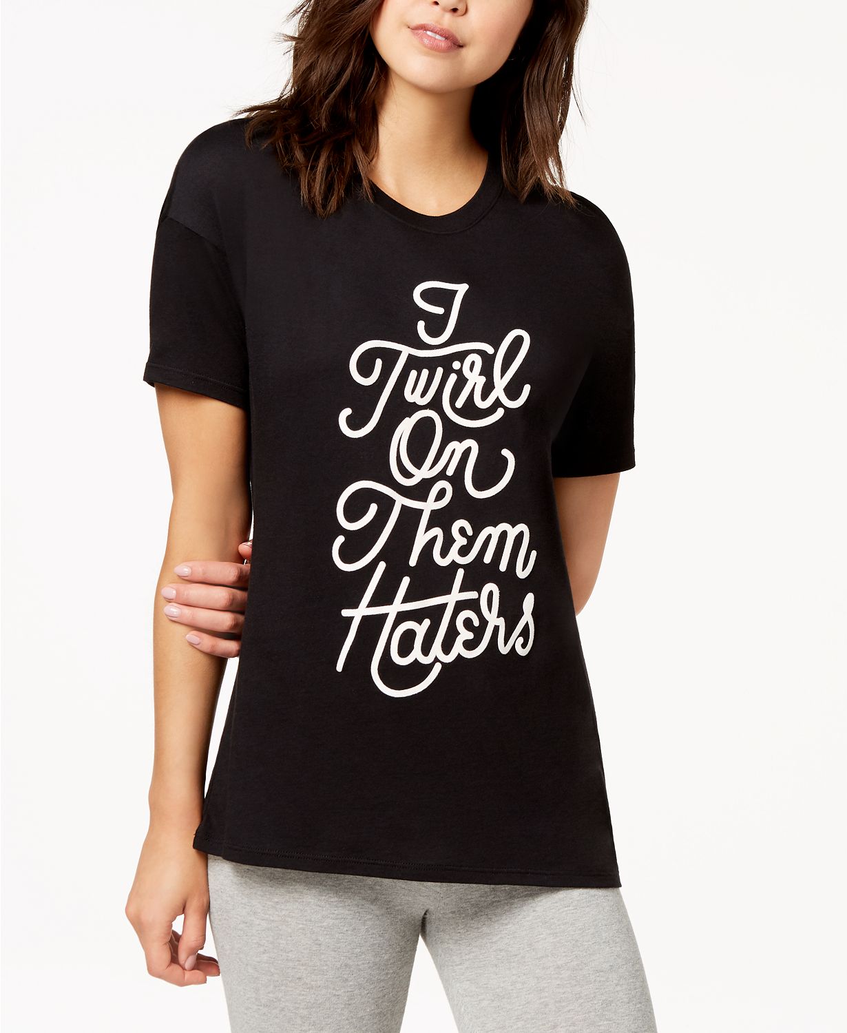 CARBON COPY Twirl On Haters Short Sleeve Top BLACK LARGE