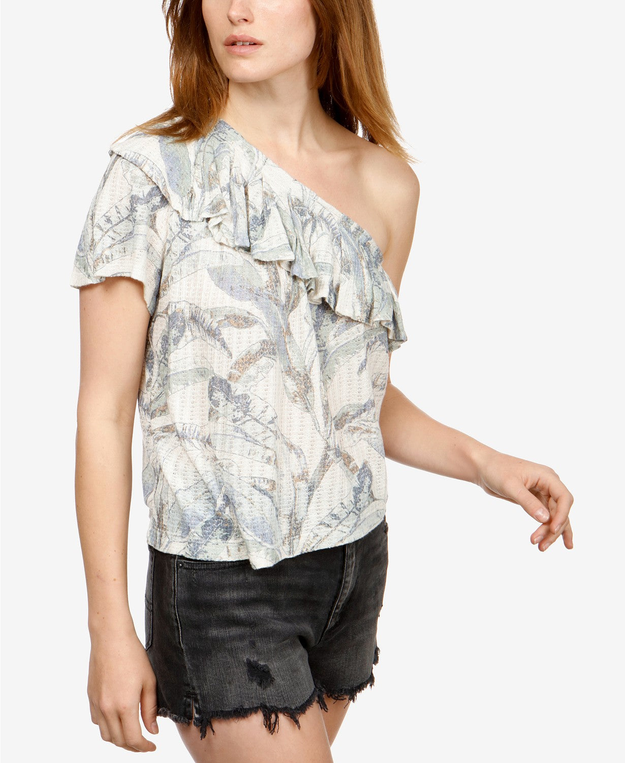 Lucky Brand Floral-Print One-Shoulder Top Natural Multi S