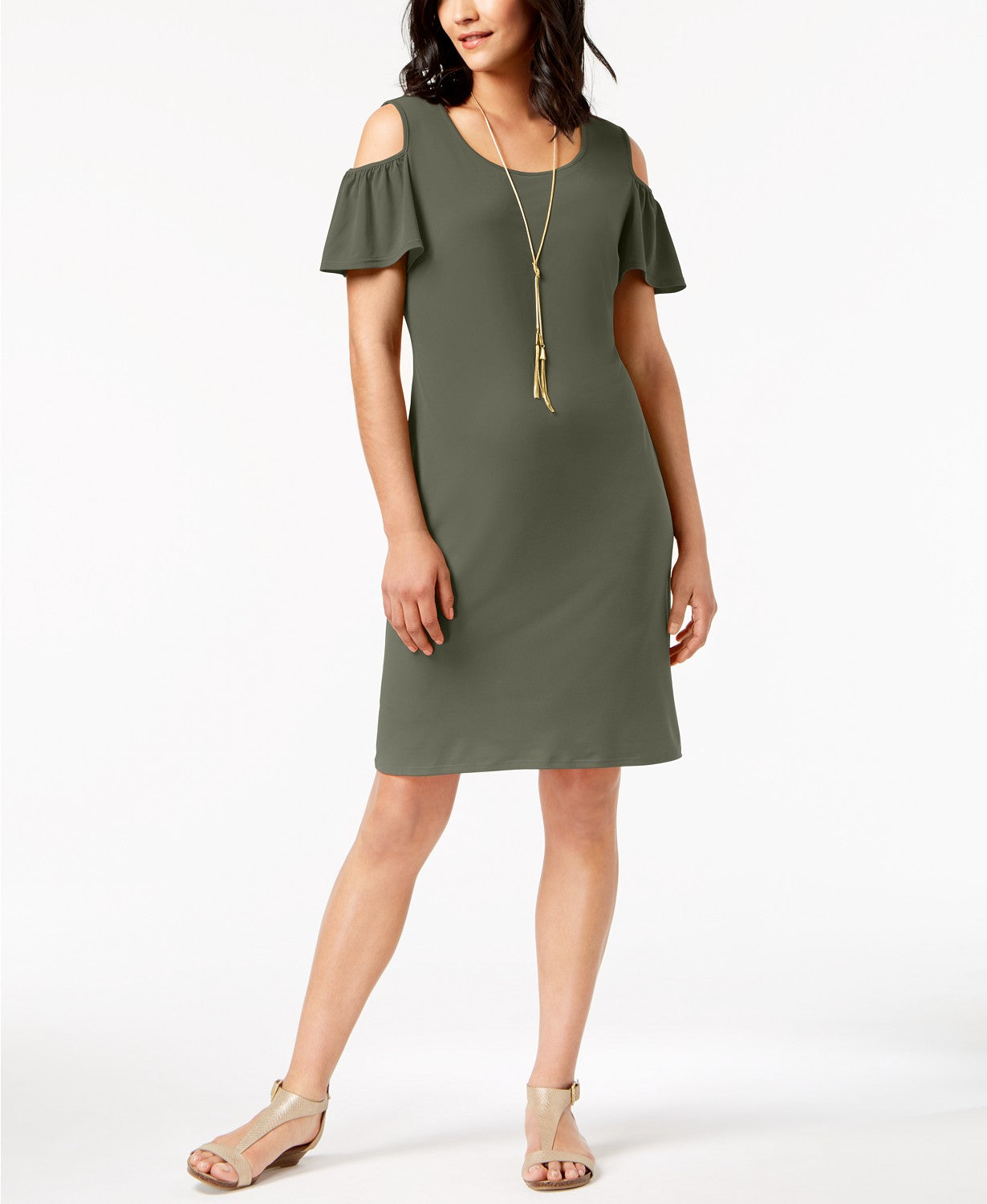 JM Collection Ity Dress With Necklace Green PM