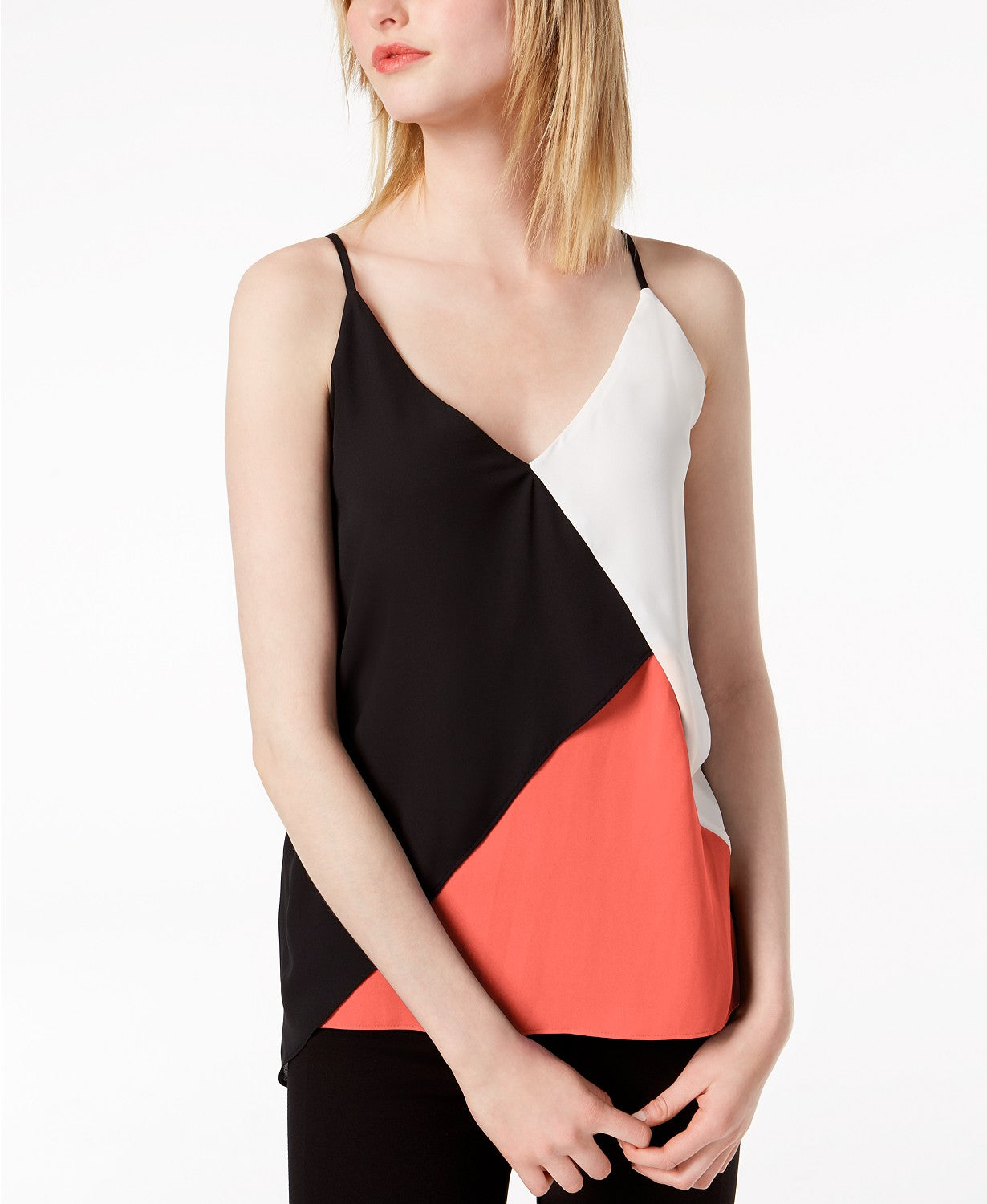 Bar III Colorblocked Camisole Top, Cre Hibiscus Bloom L