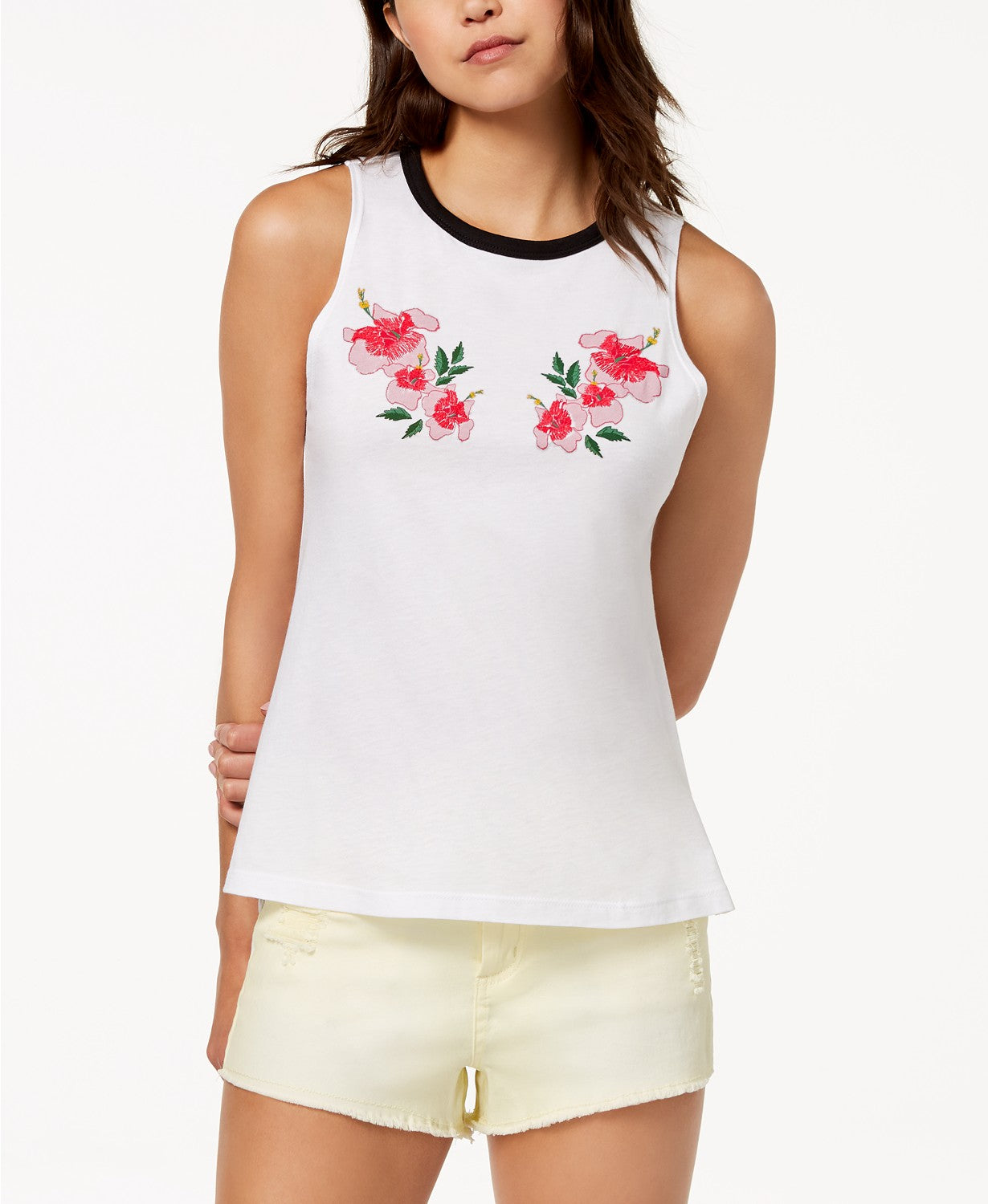 Carbon Copy Floral-Embroidered Tank Top White XL