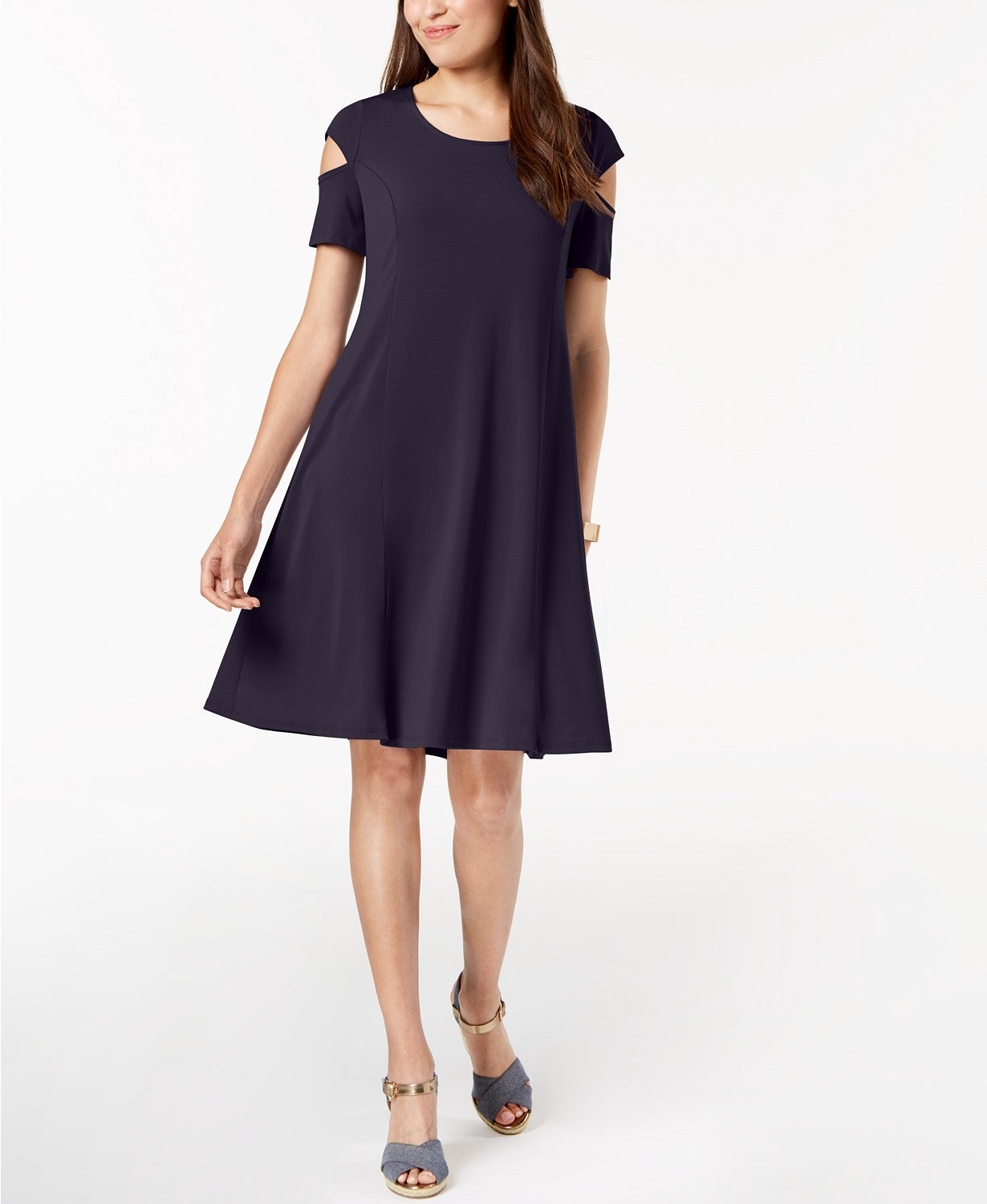 Ny Collection Cutout Sleeve Fit And Flare Dress Navy PXS