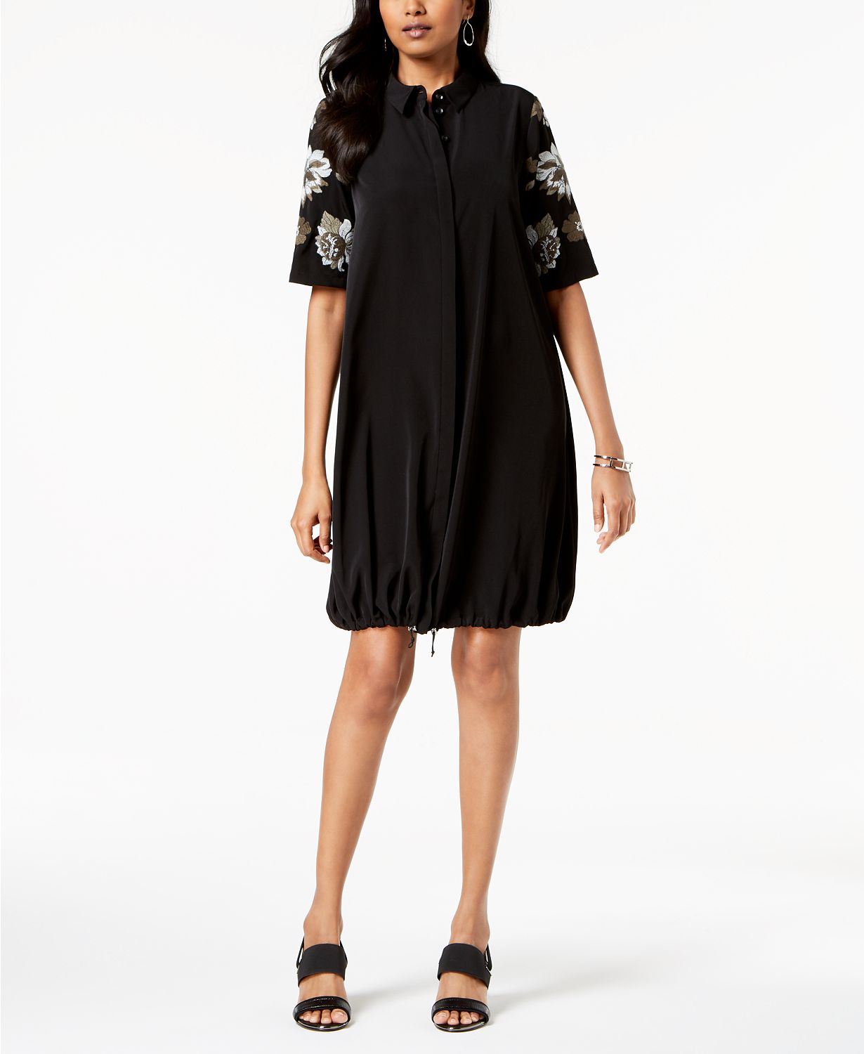 ALFANI Dress Embroided Sleeve Bungee BLACK 2 P