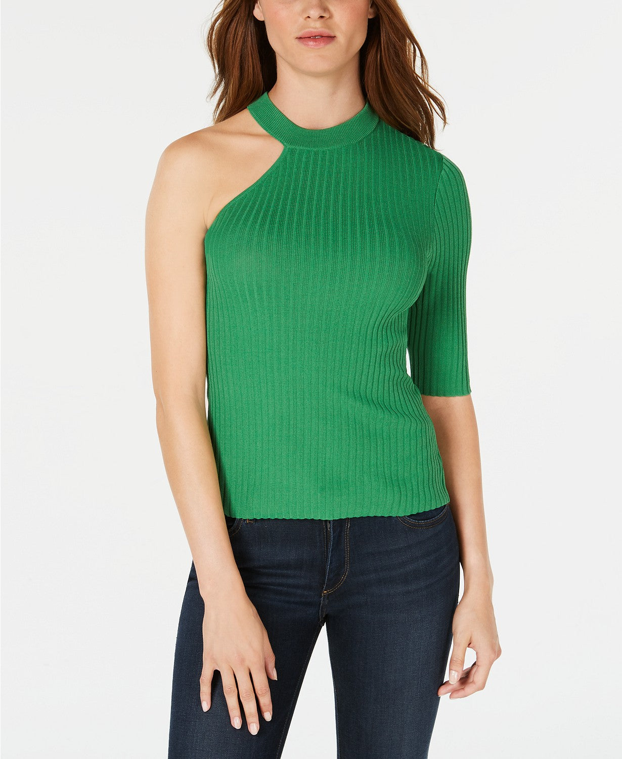 Bar III One-Shoulder Sweater Clover Green S