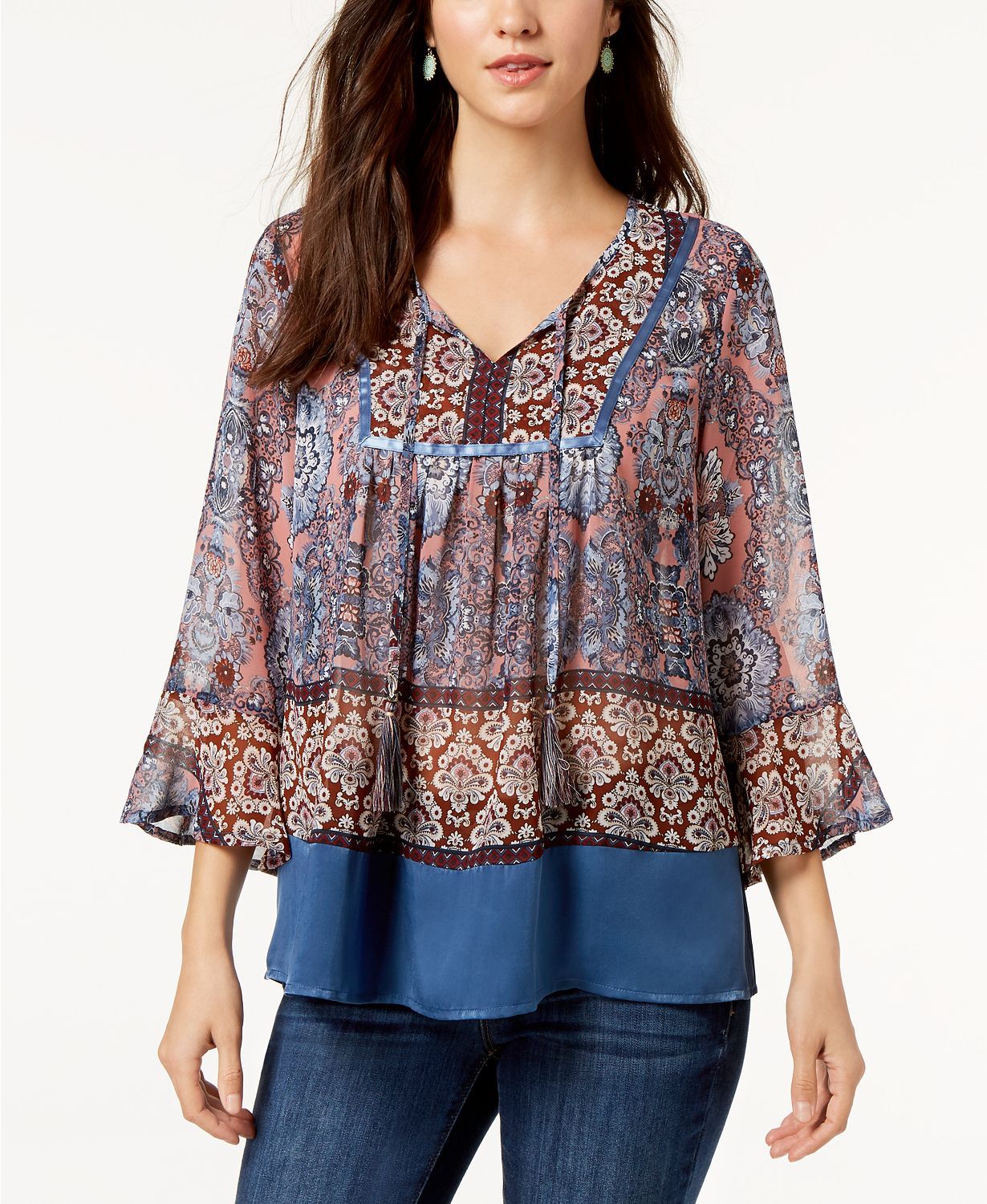 Style Co Printed Peasant Flutter-Sleeve Paisley XS