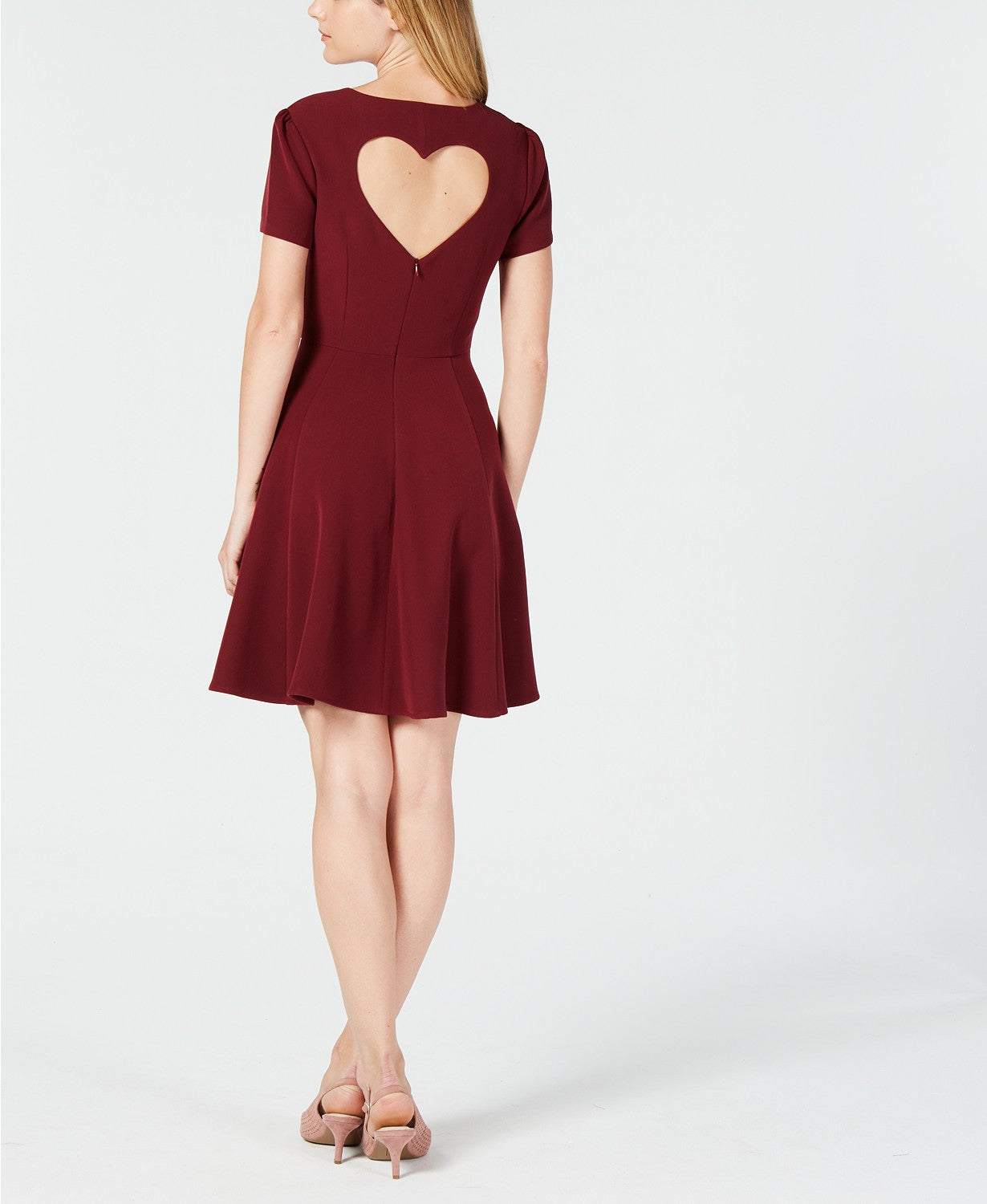MAISON JULES Dress Heart Cutout Fit Flare Wine 4