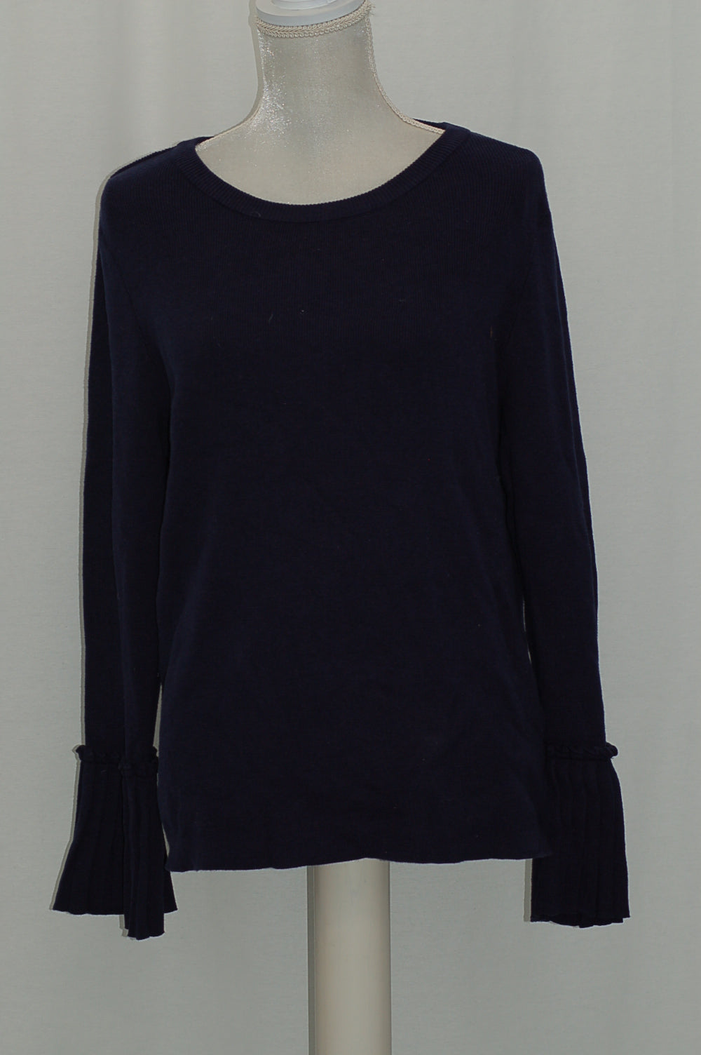NY Collection Crew-Neck Pleated-Cuff Sweater Evening Blue L