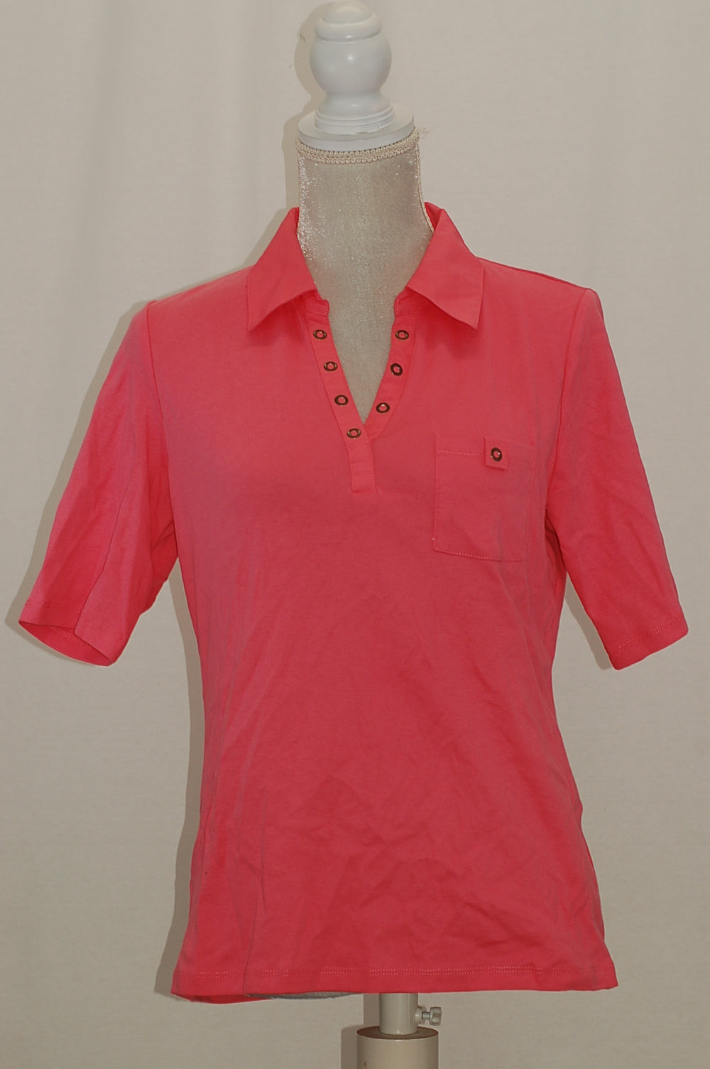 Karen Scott Studded-Collar Polo Shirt Strawberry Ice M