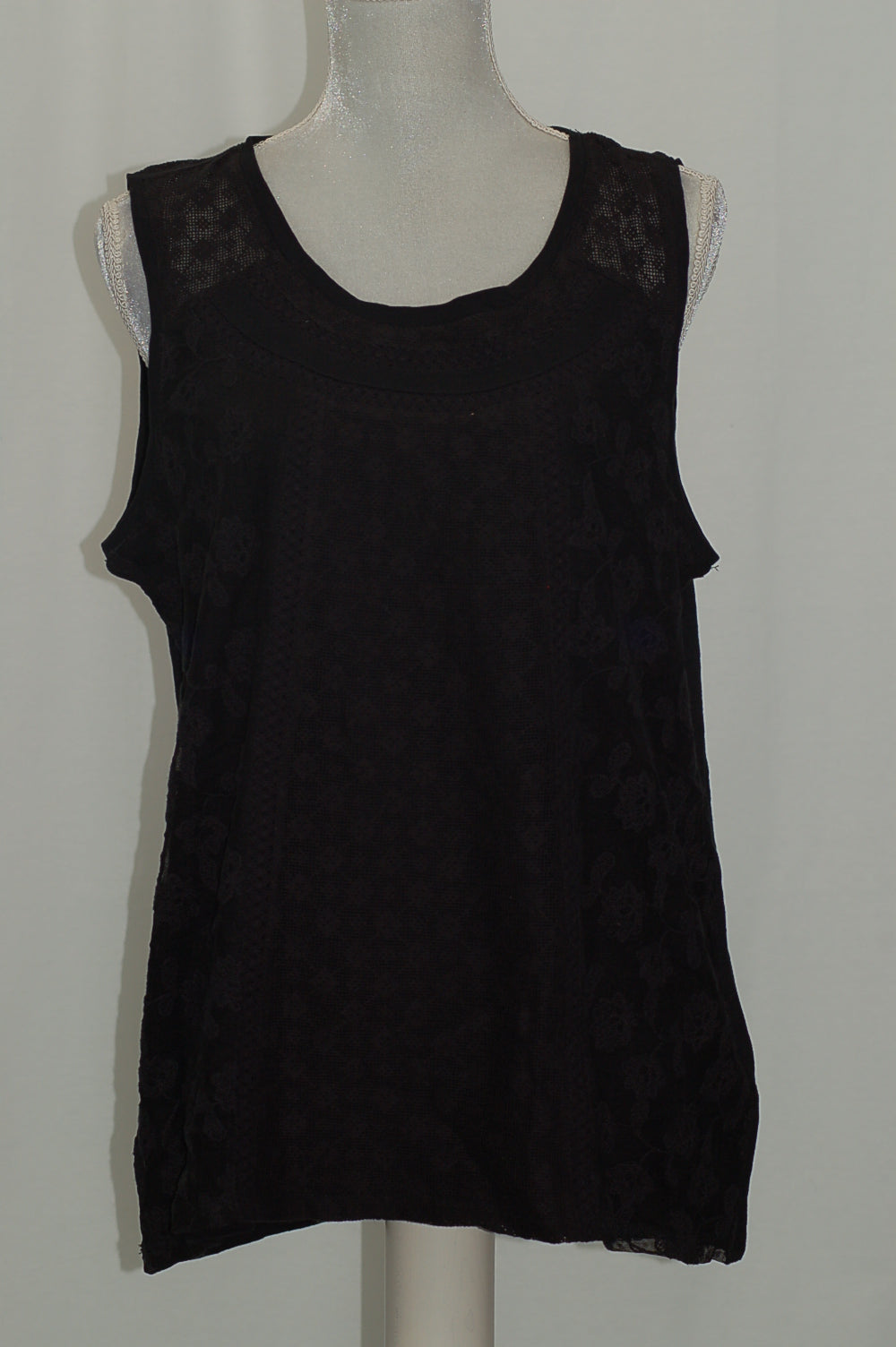 Style Co Lace Embroidered Top Deep Black L
