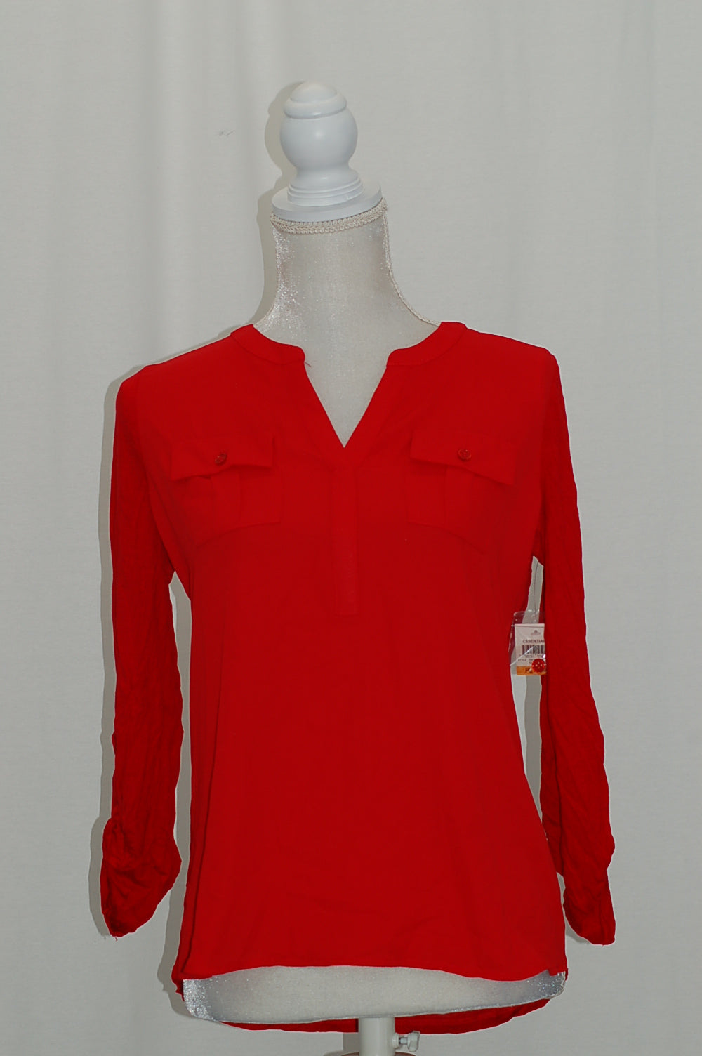 INC International Concepts Petite Roll-Tab Henley Real Red PS