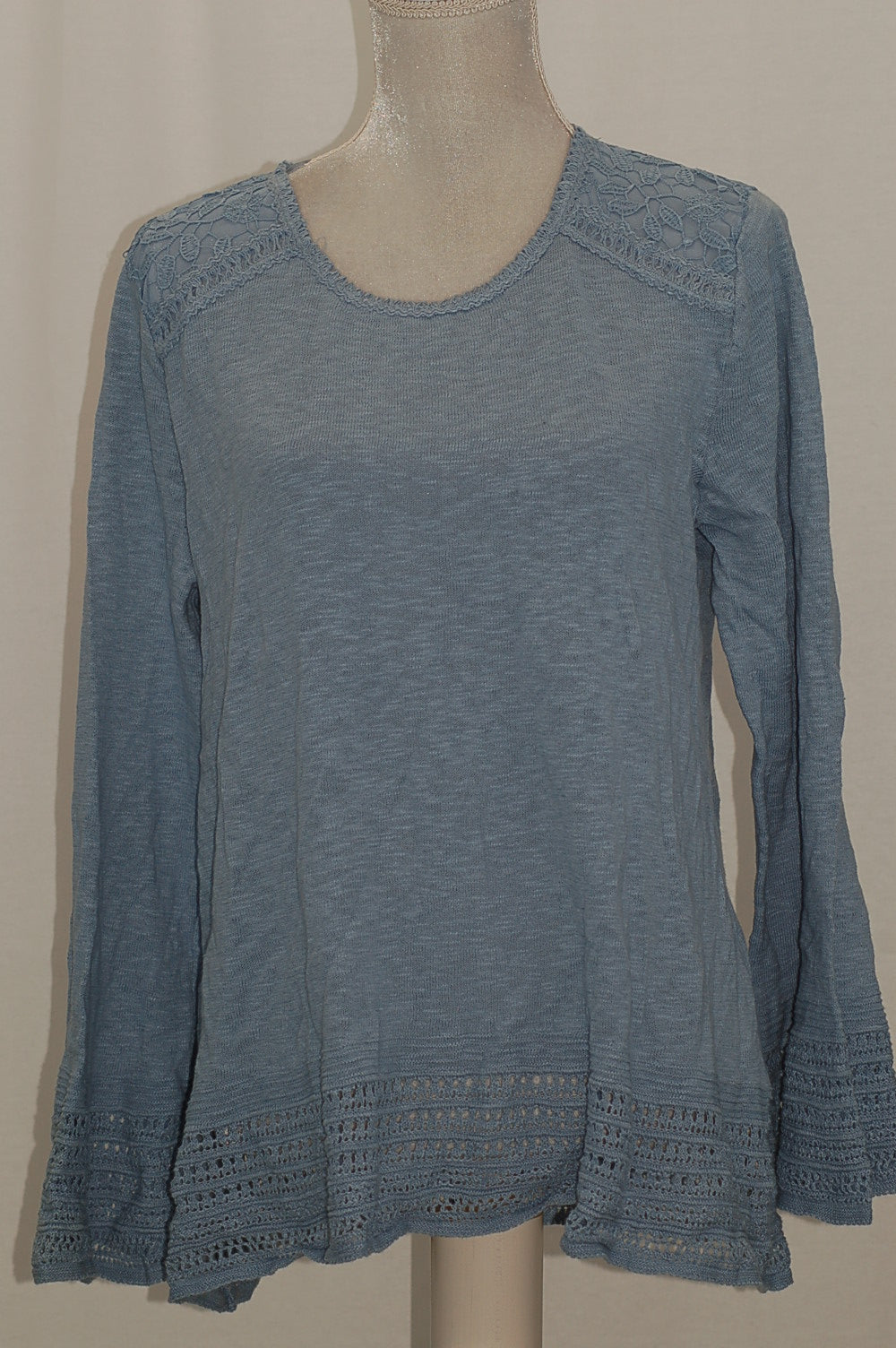 Style Co Cotton Crocheted-Trim Sweater Blue Fog L