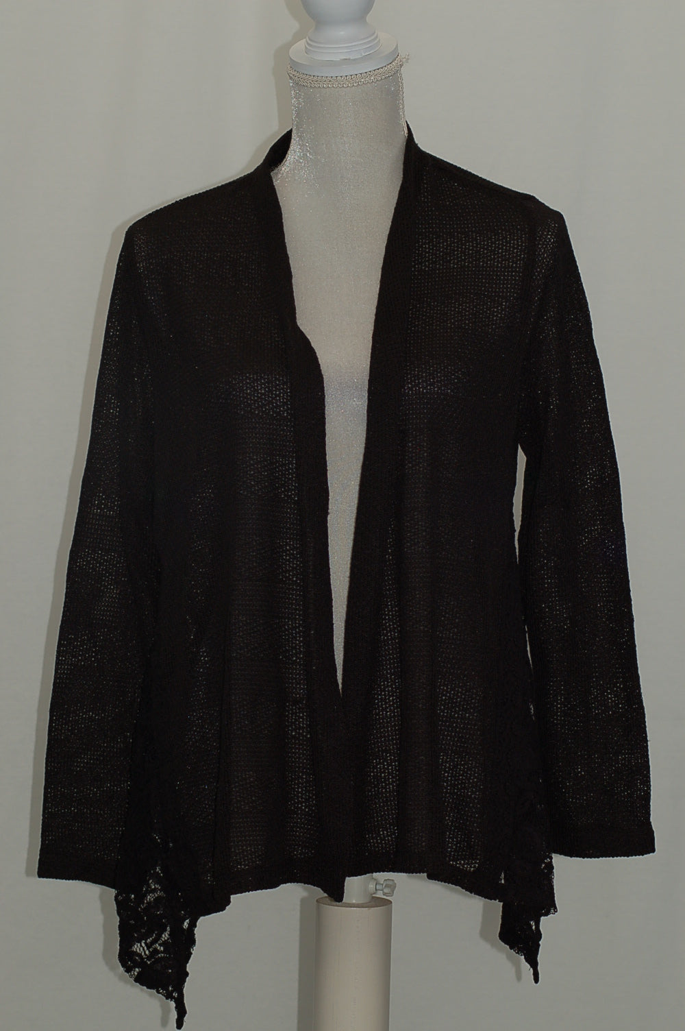 Style Co Petite Open-Front Lace-Detail Cardigan Deep Black PL
