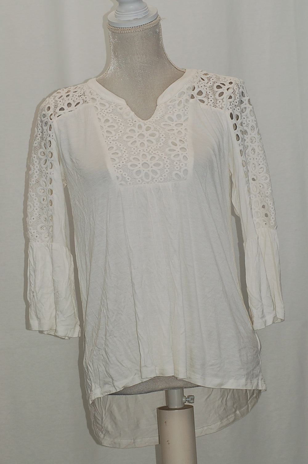 Style Co Crocheted High-Low Top Winter White Medium