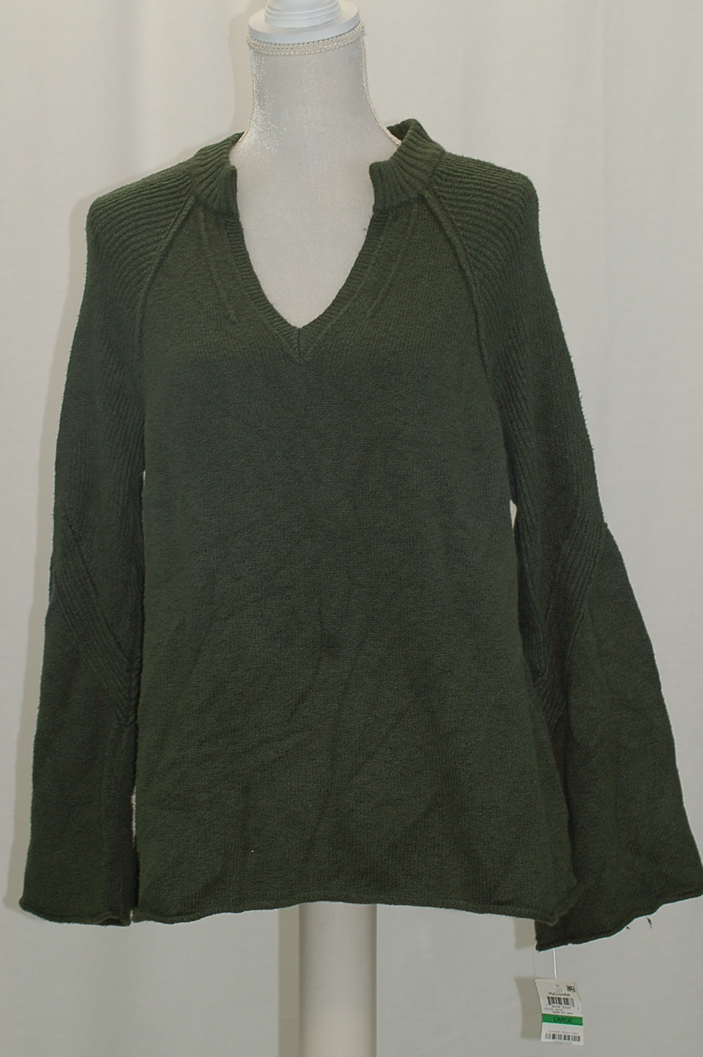 Style Co Split-Neck Bell-Sleeve Sweater Dark Ivy L