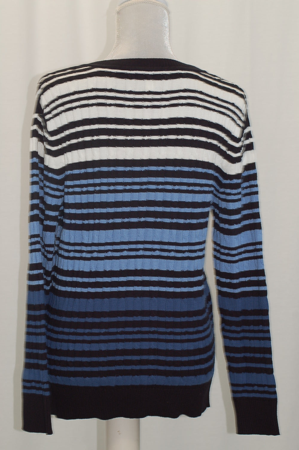 Karen Scott Cotton Striped Cable-Knit Sweater Intrepid Combo M