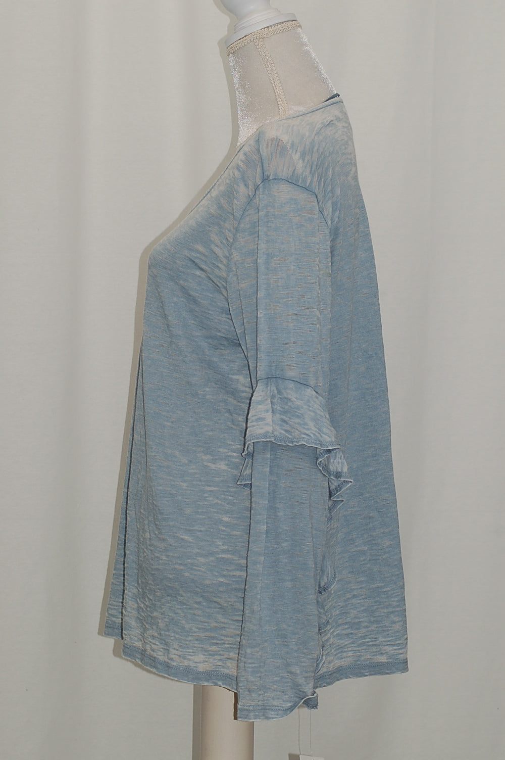 Style Co Ruffle-Sleeve Burnout Top, Cream Blue Fog Wash L