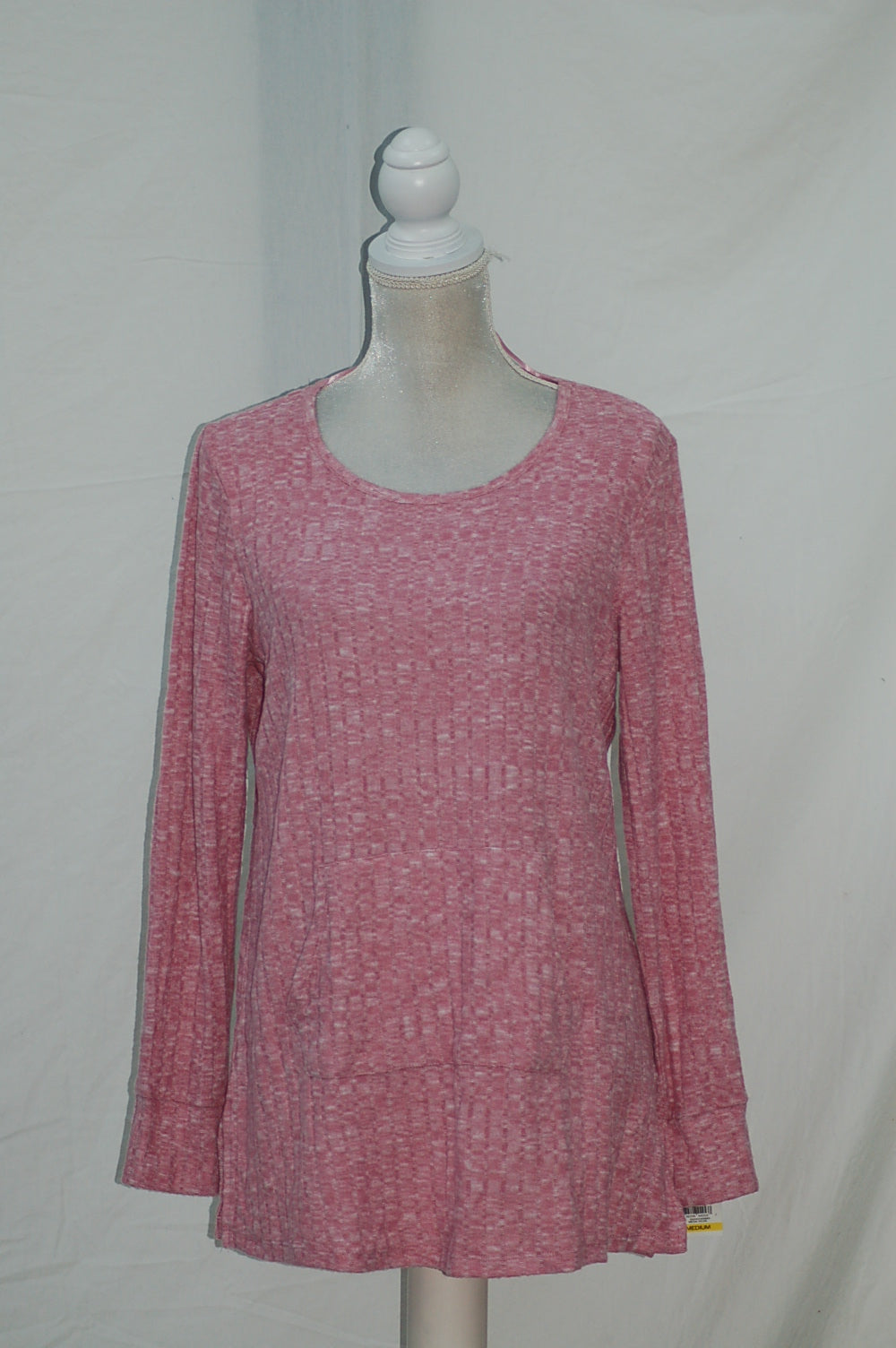 STYLE & CO  Scoop-Neck Long Sleeve Rib Pocket Top Lt Red XS