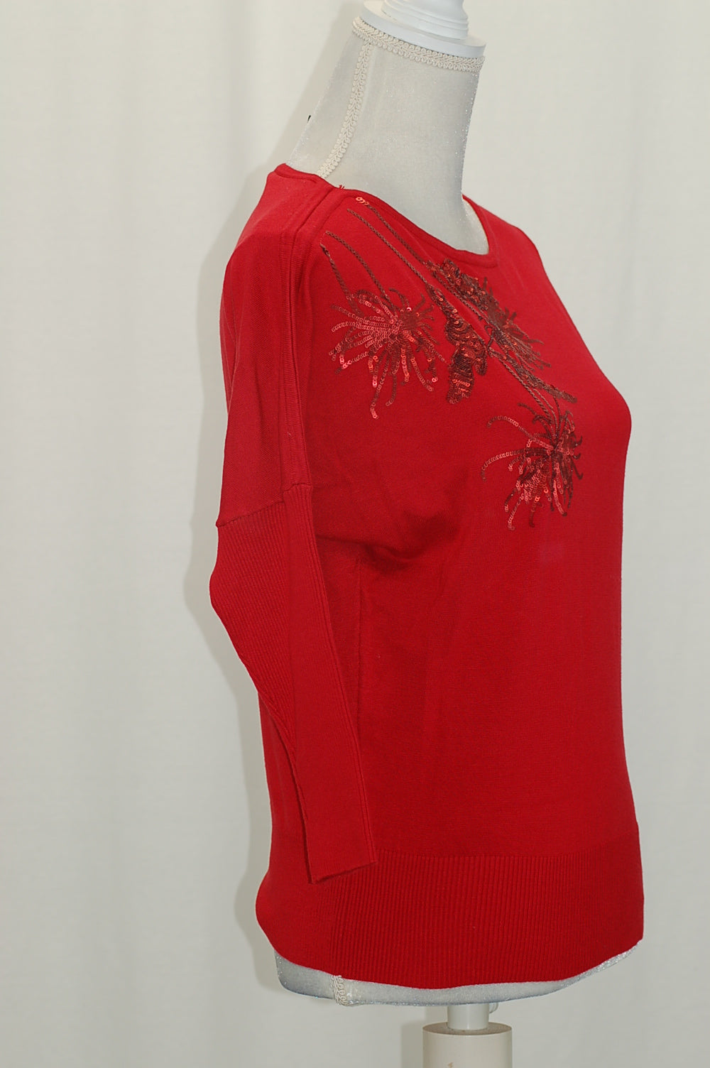 Alfani Petite Embellished Dolman-Sleeve Banner Red PL