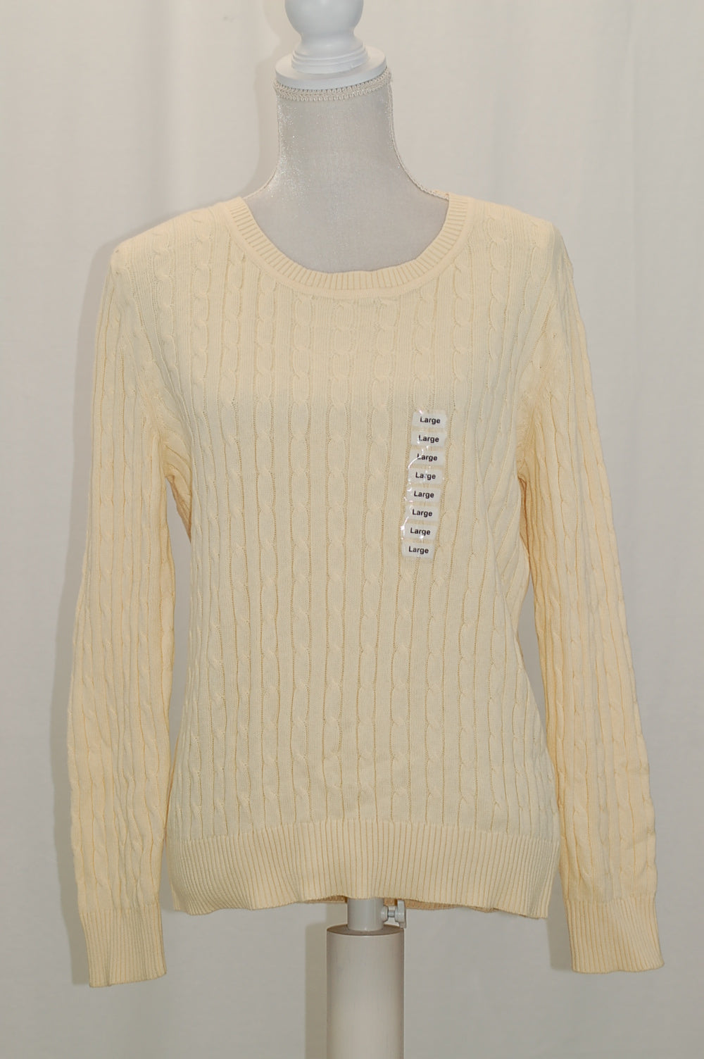 Karen Scott Cotton Cable-Knit Sweater Buttercreme L