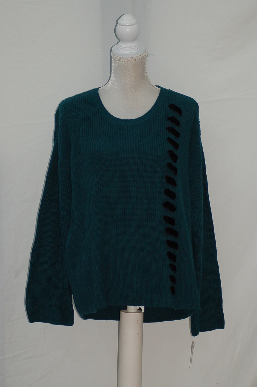 Style & Co Sweater Velvet Laceup Pullover Green Large