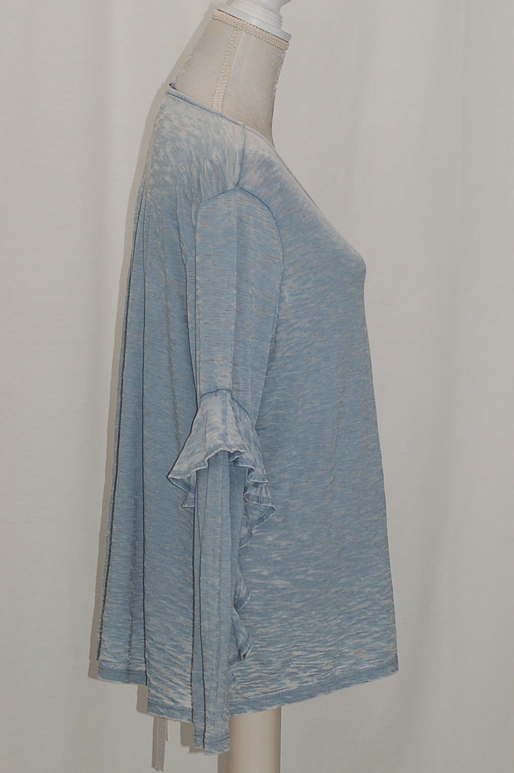 Style Co Ruffle-Sleeve Burnout Top, Cream Blue Fog Wash L