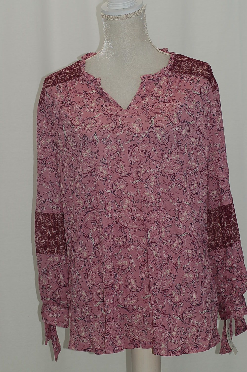 Style Co Printed Tie-Sleeve Top Paisley Dance L