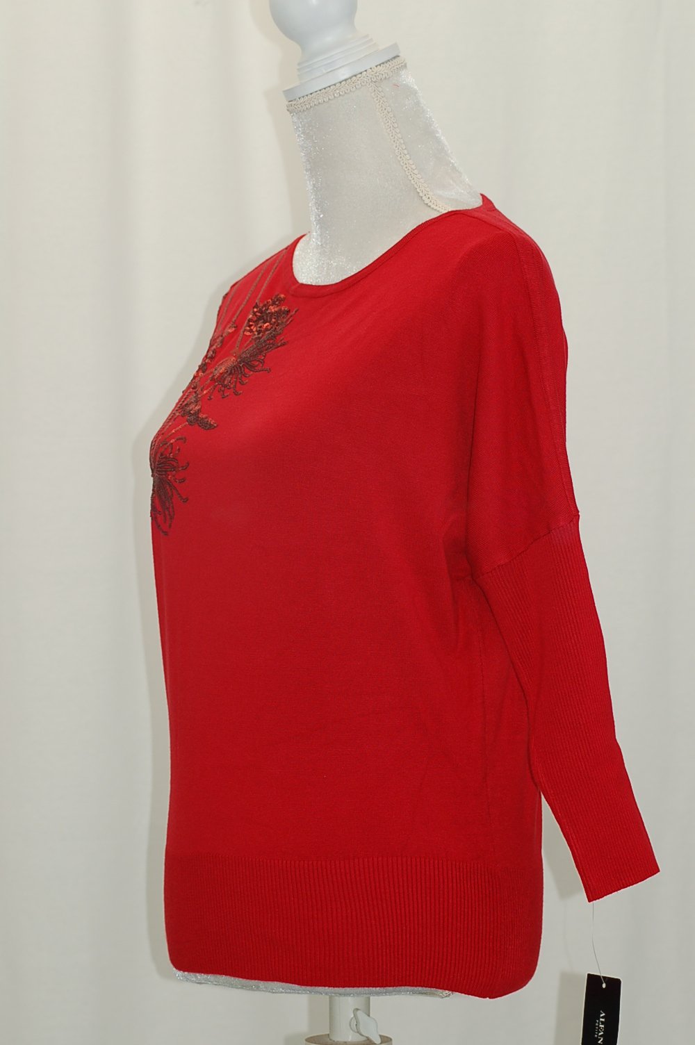 Alfani Petite Embellished Dolman-Sleeve Banner Red PM