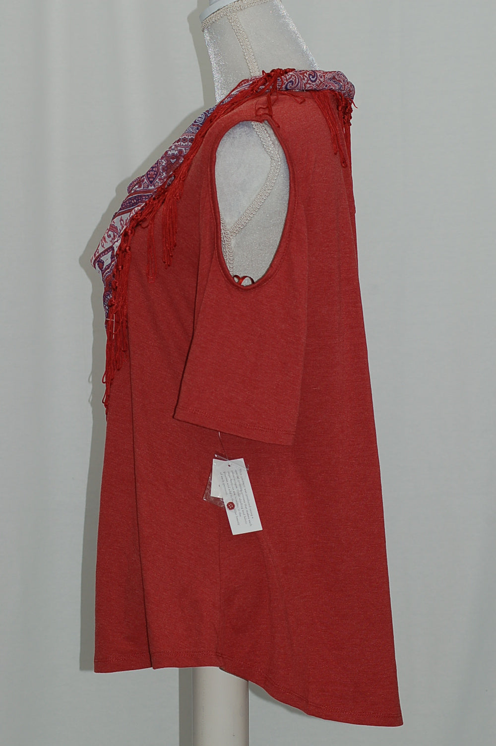 Style Co Detachable Scarf Cold-Shoulder Cabin Red M