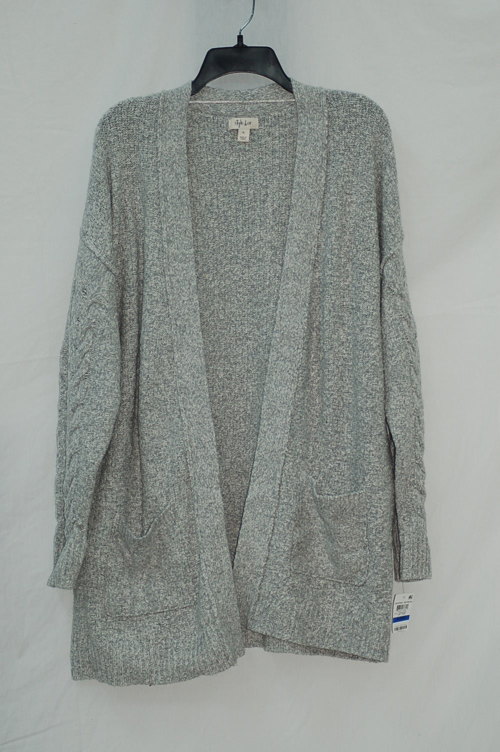 Style & Co Sweater Braidsleeve Marl Openfront Cardigan Gray LARGE
