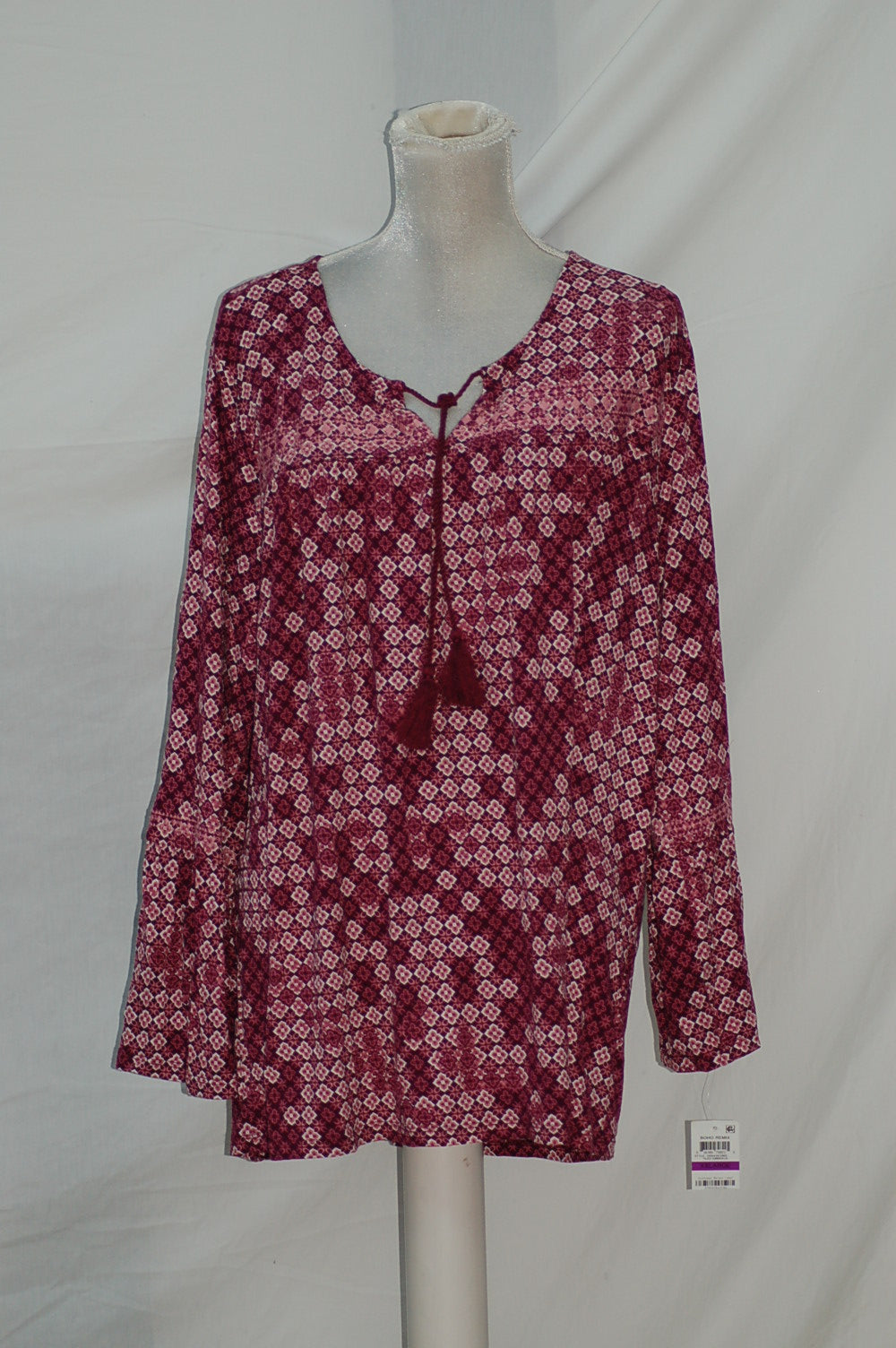 Style&co. Women Printed Embroidered Peasant Blouse Tiled Embrace XL