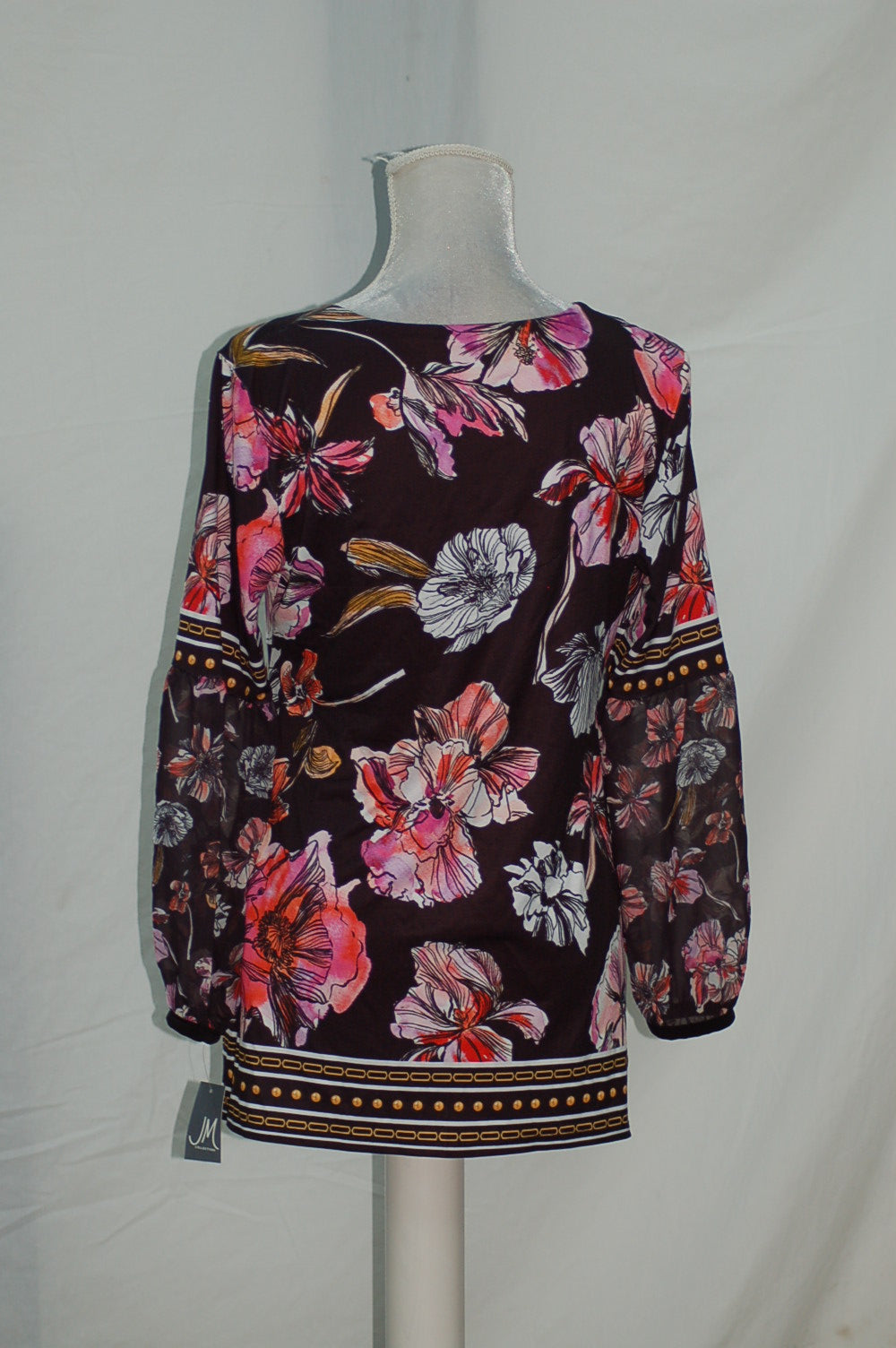 Jm Collection Floral-Print Keyhole Tunic Linework Lay Xs