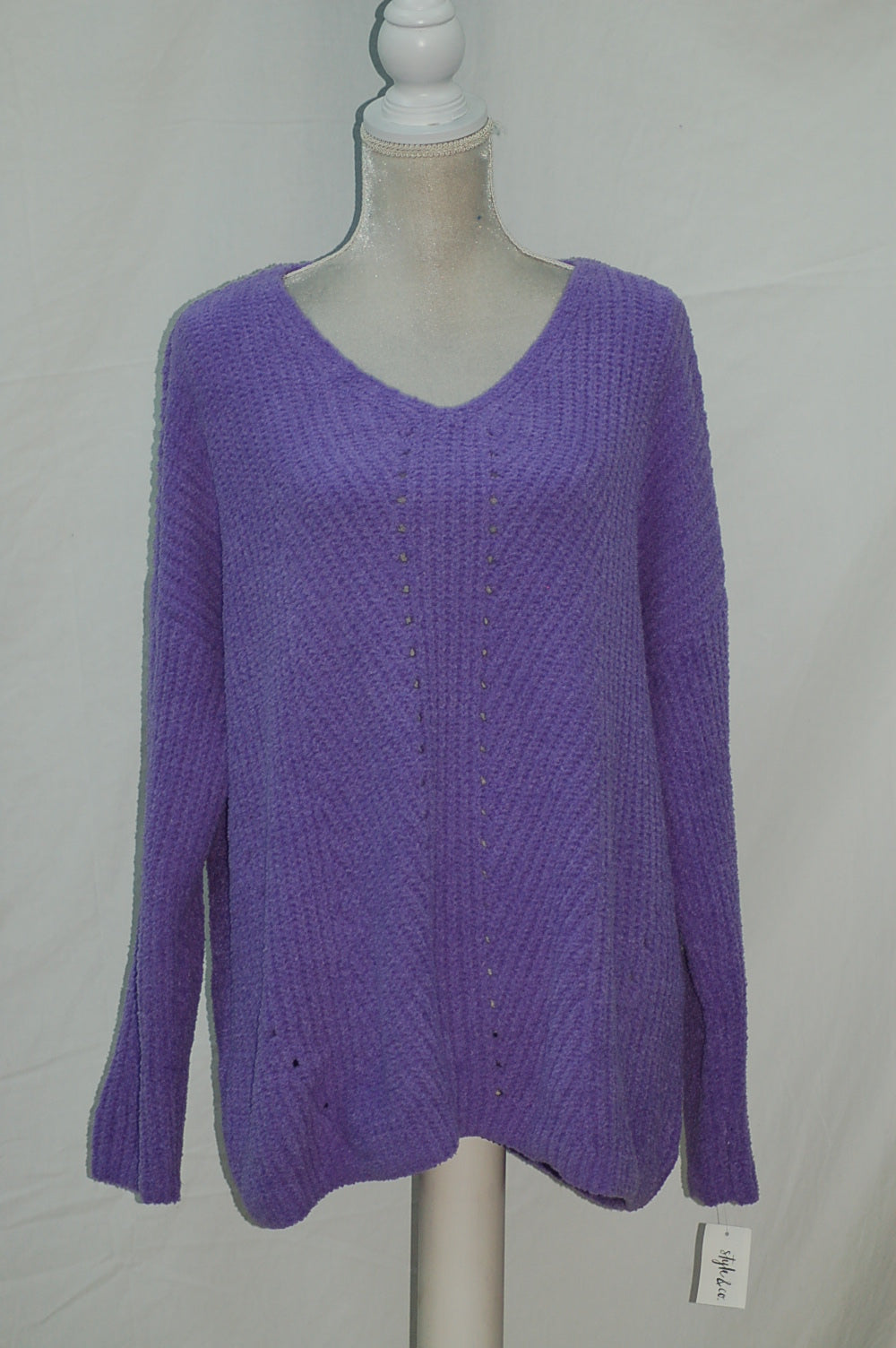STYLE & CO Sweater Vneck Cozy Pullover Light Purple S